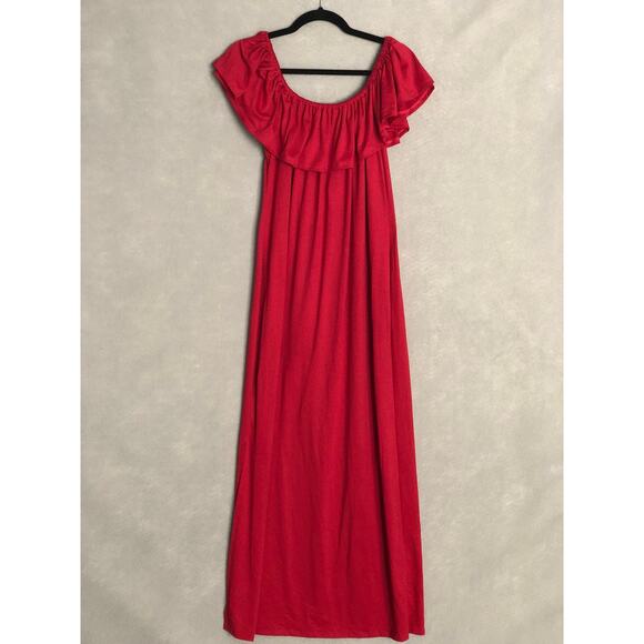 24seven Comfort Apparel Women's 2X Off-Shoulder Maxi Dress Red NEW - Picture 1 of 7